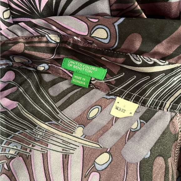 BENETTON purple print dress—cool botanical print silky tunic medium women’s - Picture 4 of 7